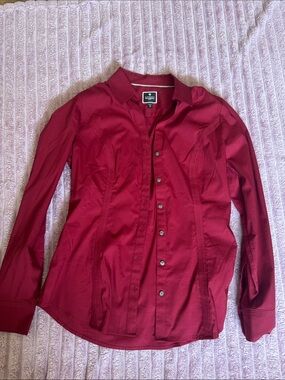 Express Women's Button-Front Shirt in Deep Red